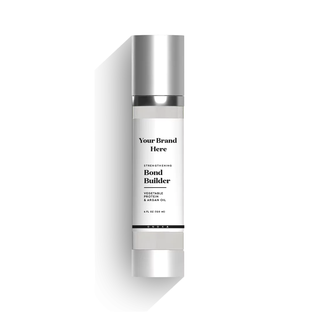 Onoxa Strengthening Bond Builder with vegetable protein and argan oil in 4 fl oz (120ml) silver pump bottle